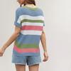 QICED Loose Patchwork Striped T-shirt Casual Pullover Women's Short-sleeved Sweater