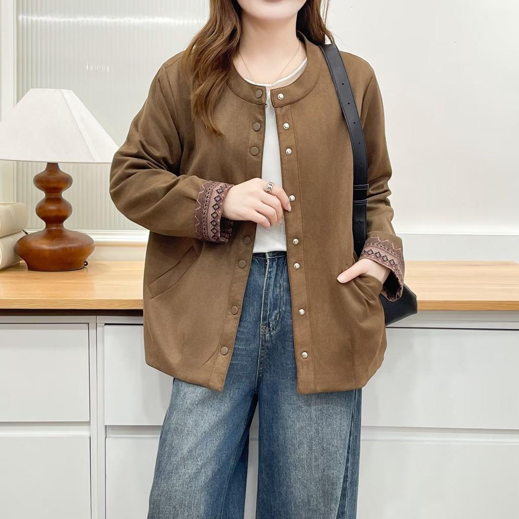 Plus Size Women Suede Open Front Jacket Casual Commuting Outerwear