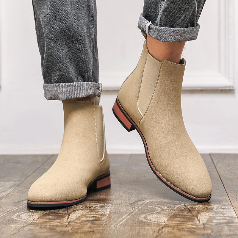 Fashion Winter Men's British Style Slip on Chelsea Boots Suede Leather Fashion Ankle Boot Male Casual Short Boots High-Top Shoes