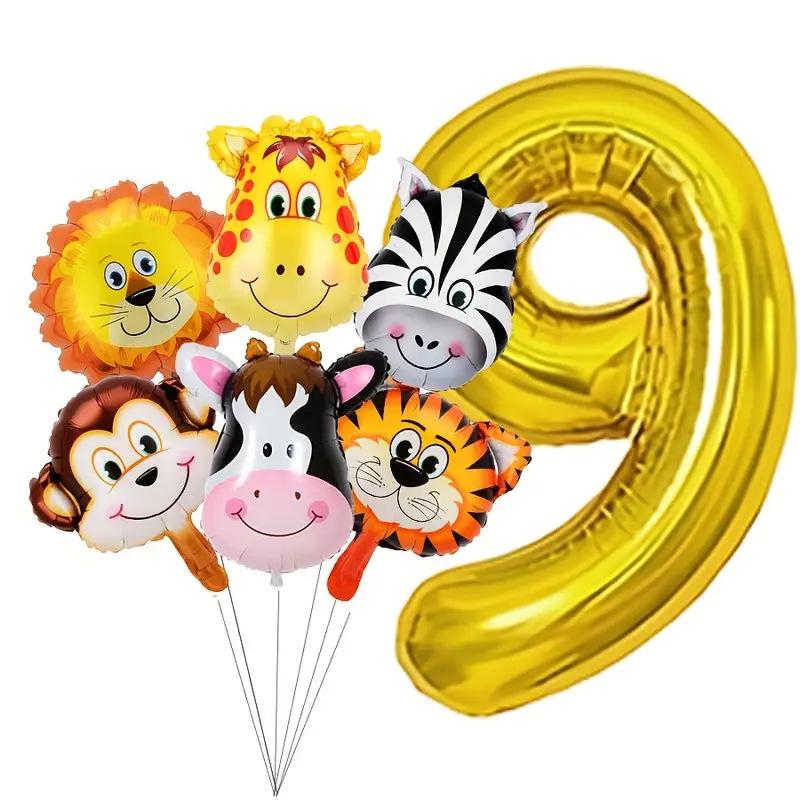 32" Jungle Animals Balloon Set: Tiger, Lion & Zebra Foil Balloons for Kids' Birthday Parties
