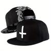2pcs Men's Baseball Cap Necklace Set Cross Embroidery Flat Brimmed Cap Korean Hat Book Necklace Pendant Necklace Fashion Casual Hip-hop Cap