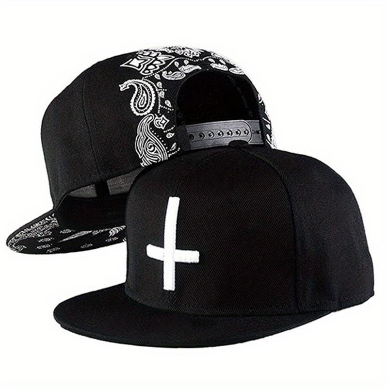 2pcs Men's Baseball Cap Necklace Set Cross Embroidery Flat Brimmed Cap Korean Hat Book Necklace Pendant Necklace Fashion Casual Hip-hop Cap