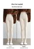 Women's Extra Long High-Waisted Fleece-Lined Winter Leggings - Striped, Warm, Cotton, for Tall Figures
