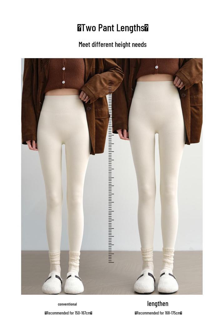 Women's Extra Long High-Waisted Fleece-Lined Winter Leggings - Striped, Warm, Cotton, for Tall Figures