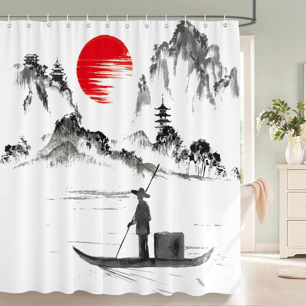

Flowers Birds Bath Curtain Waterproof Fabric Shower Curtains Floral Leaves Landscape Printing Bathroom Screen Home Decoration W60H190(CM)-1 Pcs