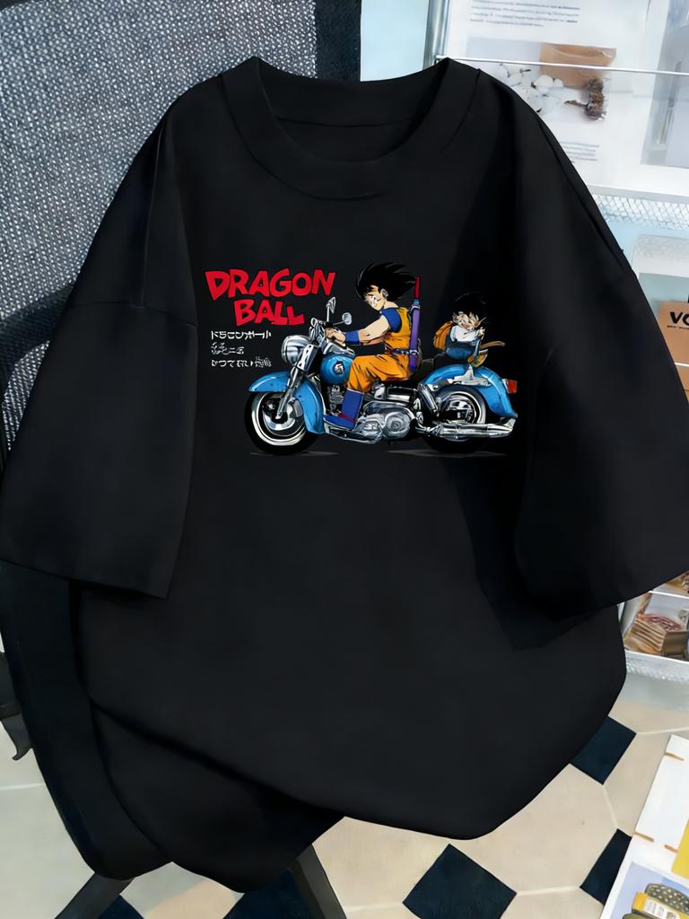Black Plus Size Tshirt Dragon Ball Anime Print Men Women Summer Casual Parent Child Top Harajuku Style Y2K Street Fashion