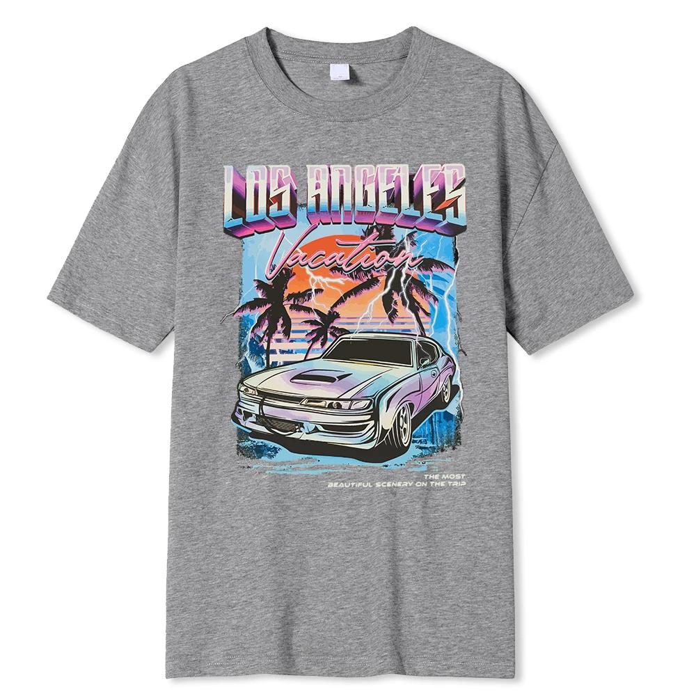 Los Angeles Vacation printing Men Tshirt Oversized Loose Clothes Street Cotton T Shirts Fashion T-Shirts Casual Brand Tshirt