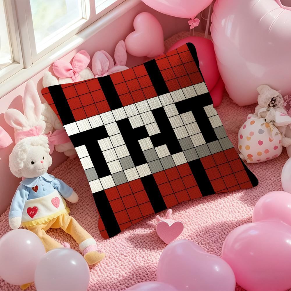 Game T-Tnt Block Explosion Pillow Case Natural Linen Organic Fabric Double-Sided Printing Sofa Home Decor Gift Cushion Cover
