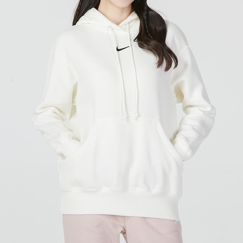 Nike Kangaroo Pocket Logo Print Hoodie Women Hoodie White DQ5861-133