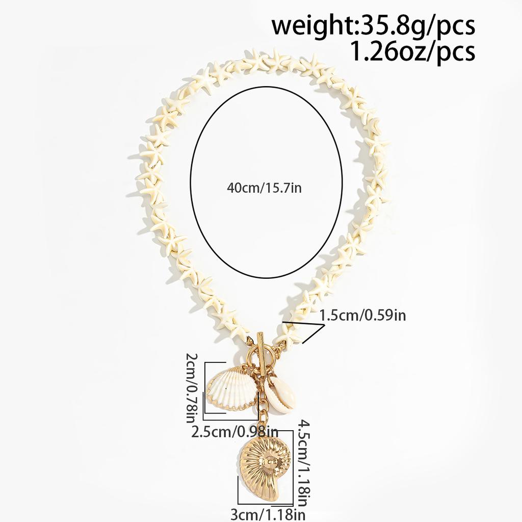 Ingemark Boho White Starfish Chain Necklace for Women Fashion Statement Elegant Conch Snail Pendant Choker Aesthetic Y2K Zircon