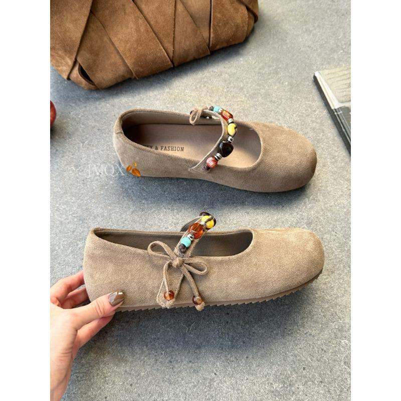 

Leather Mary Jane shoes women s autumn new retro round head shallow mouth versatile flat beanie shoes 39 абрикосовий