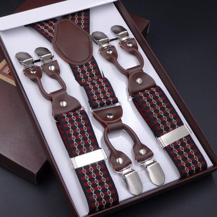Men'S Six-Clip Suspender Belt Jacquard Strap 3.5 Six-Clip Printed Webbing Six-Clip Wide Strap Clip