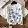 Casual Simple Cartoon Marine Life Print T-shirt Casual Versatile Short-sleeved Women Round Neck T-shirt Y2k Top Women Clothing