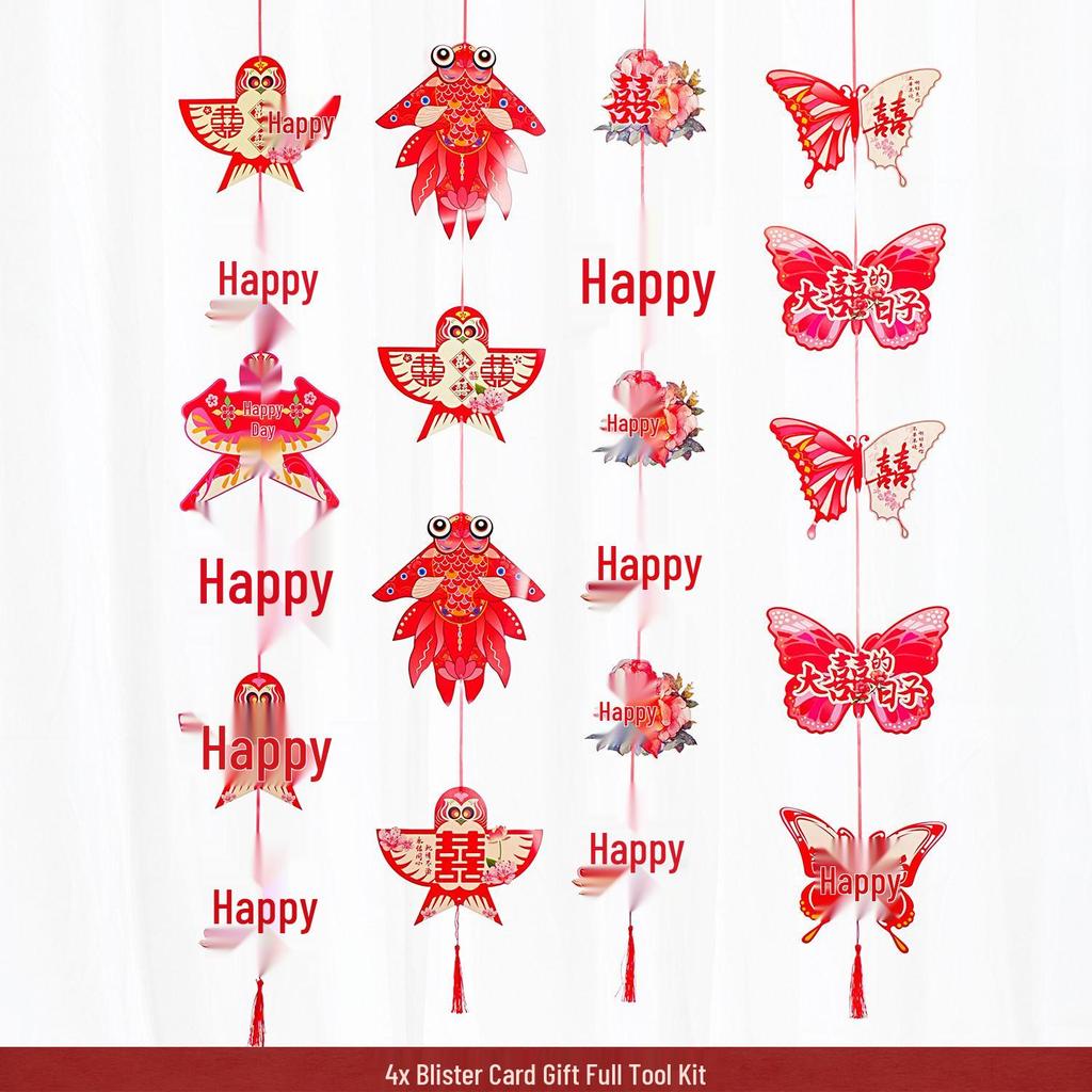 Red Wedding Room Bunting Ceiling Decorations for Bride and Groom's Bedroom and Living Room