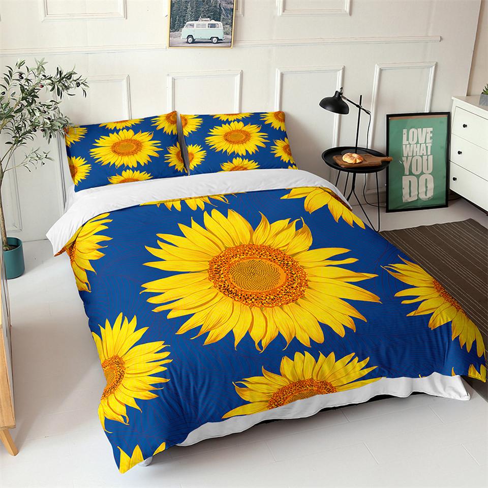 Sunflower Duvet Cover Set Yellow Flower Twin Bedding Set Polyester Black Gold Yellow Sunflowers Print Quilt Cover For Kids Teens