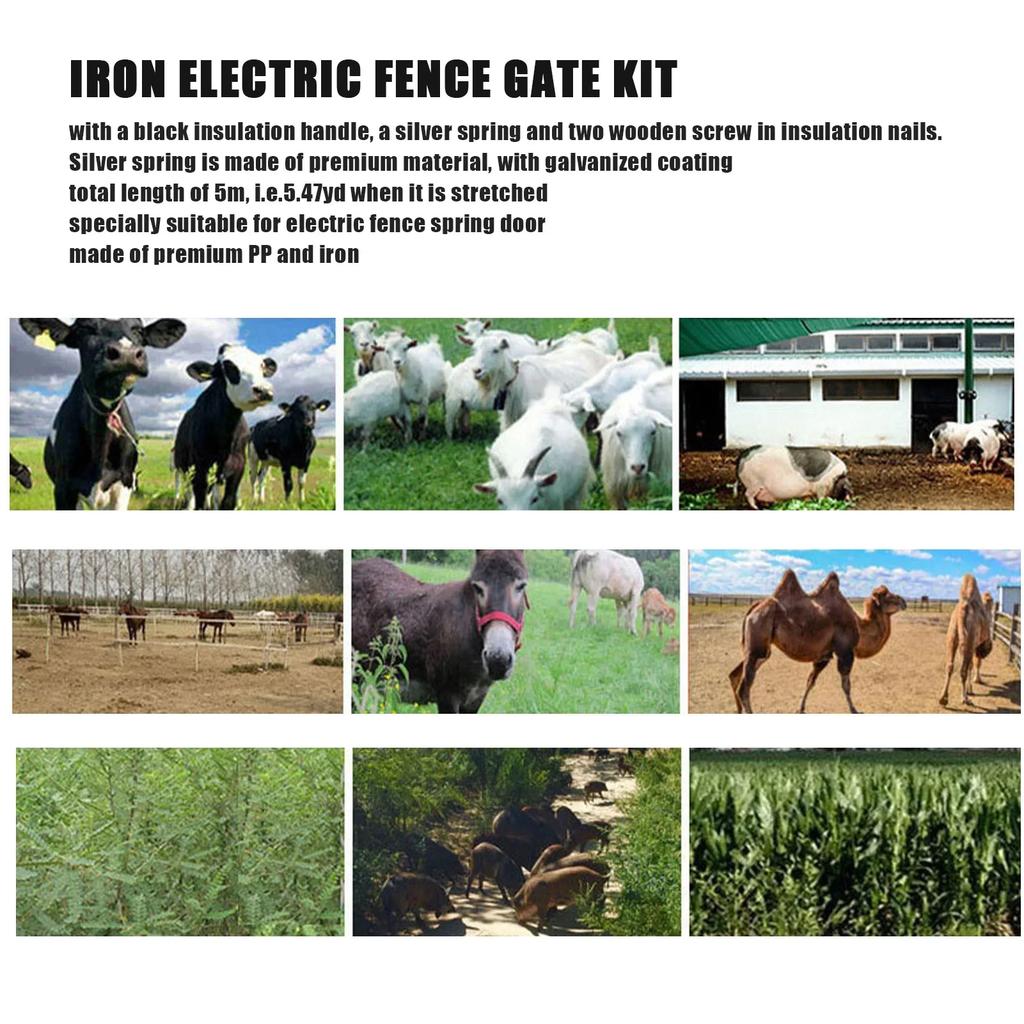 Electric Fence Gate Kit PP Iron 5 Meters Animal Spring Door Accessory With Handle Insulated Nail For Livestock