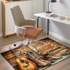 Country Music Guitar & Cowboy Boots Area Rug, Western Wooden Style Non-Slip Floor Mat, Washable Decor Carpet for Music Lovers