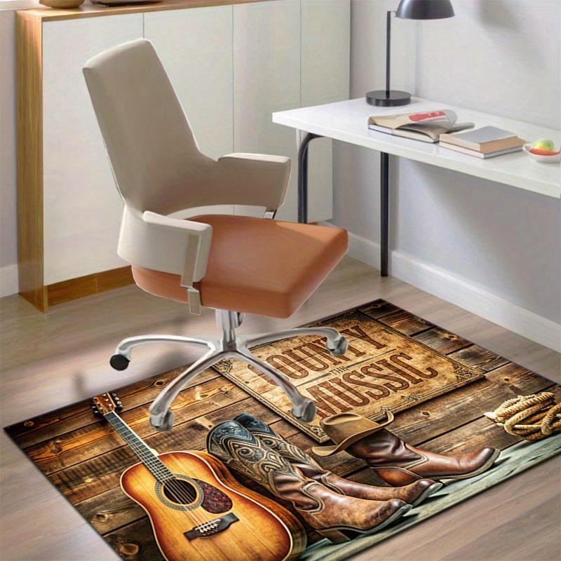Country Music Guitar & Cowboy Boots Area Rug, Western Wooden Style Non-Slip Floor Mat, Washable Decor Carpet for Music Lovers