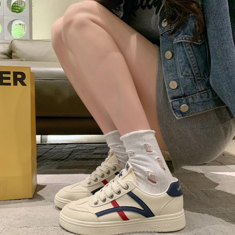 Leather White Shoes Women's Casual Versatile Flat Baseplate Shoes Women's Sports Shoes