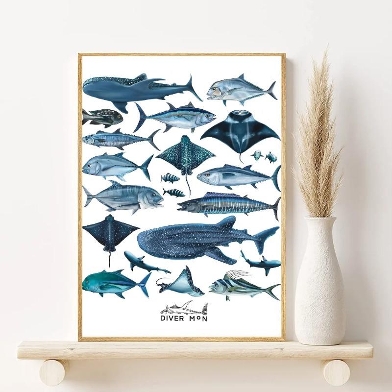 

Кит и Акула Ракушки Морская Жизнь Постер HD арт липкий на стену водонепроницаемый дом гостиная спальня бар эстетичное украшение 21cm×30cm NoFrame