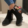 Ladies Shoes 2024 Hot Sale Side Zipper Women's Boots Winter Suede Round Toe Mixed Colors Short Barrel Chunky Heel Fashion Boots