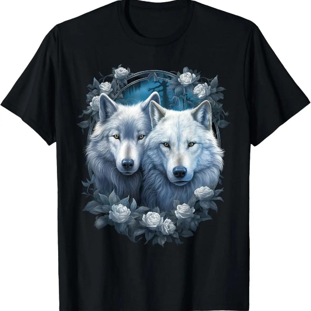 

Wolf Wolves with white Roses Fantasy Art Wildlife T-Shirt XXXXXL чёрный