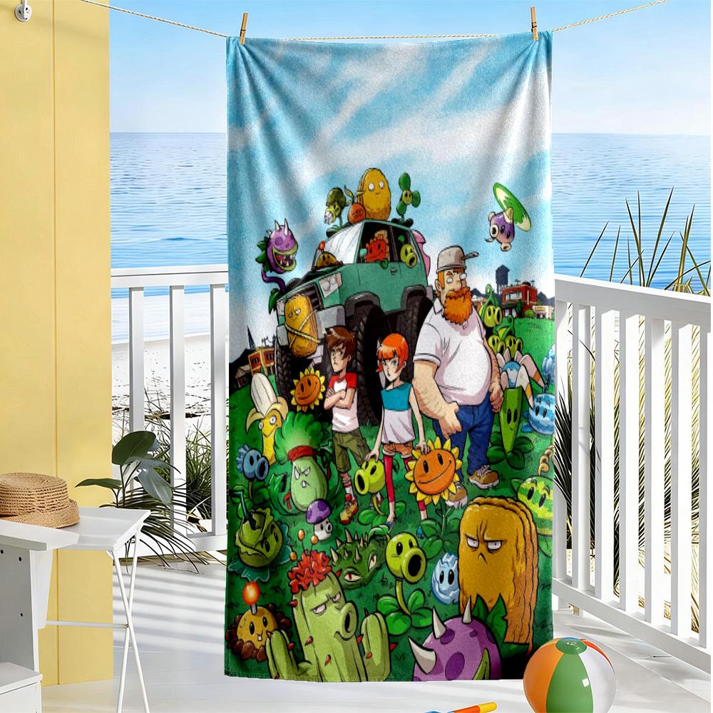Plants Vs. Zombies Beach Towel Quick-Dry Soft Microfiber Comfortable Lightweight Perfect for Traveling Yoga Camping and Swimming