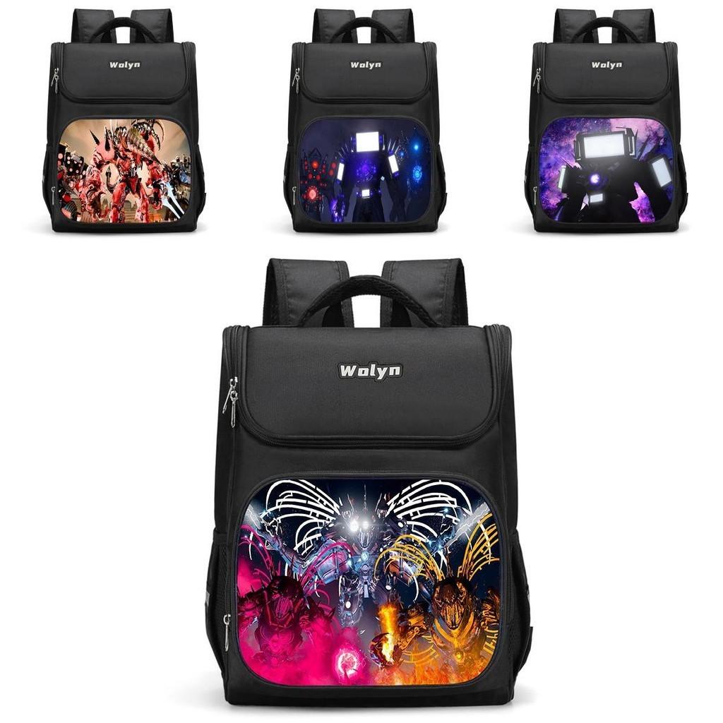 Trendy Nylon Student Backpack With Titan Monitoring Man Design For School Use