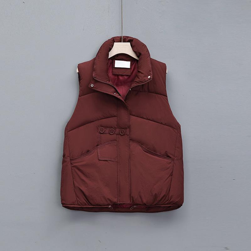 Winter Baumwollweste Damen Kurz Temperament Baumwollweste Locker Stehkragenweste Vielseitige Baumwollwestenjacke