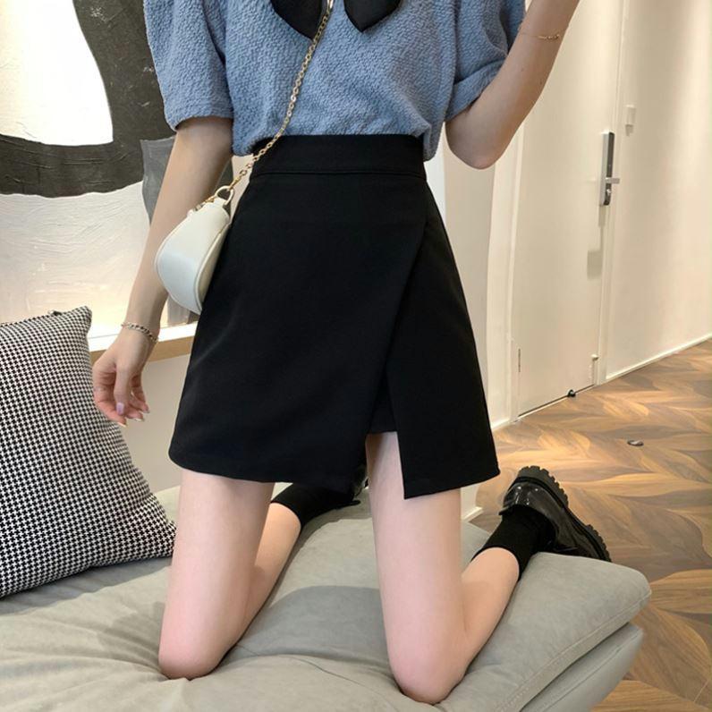 Petite Black A-line Midi Skirt with Irregular Slit - Women's Niche Spring/Summer 2025 Collection