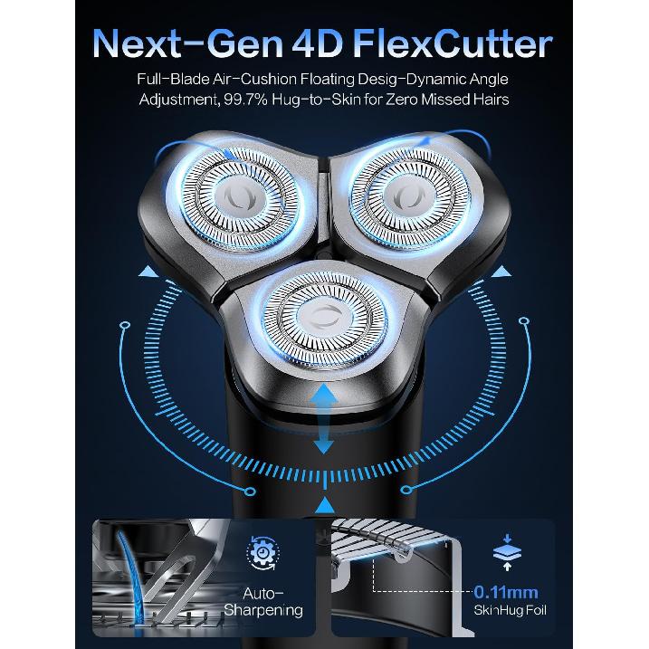 Electric Razor for Me, 3-Blade Rotary Shaving System,Waterproof Wet Dry Cordless Razor,Touch Switch,Type-C Fast Charging,Digital Display,Travel Lock