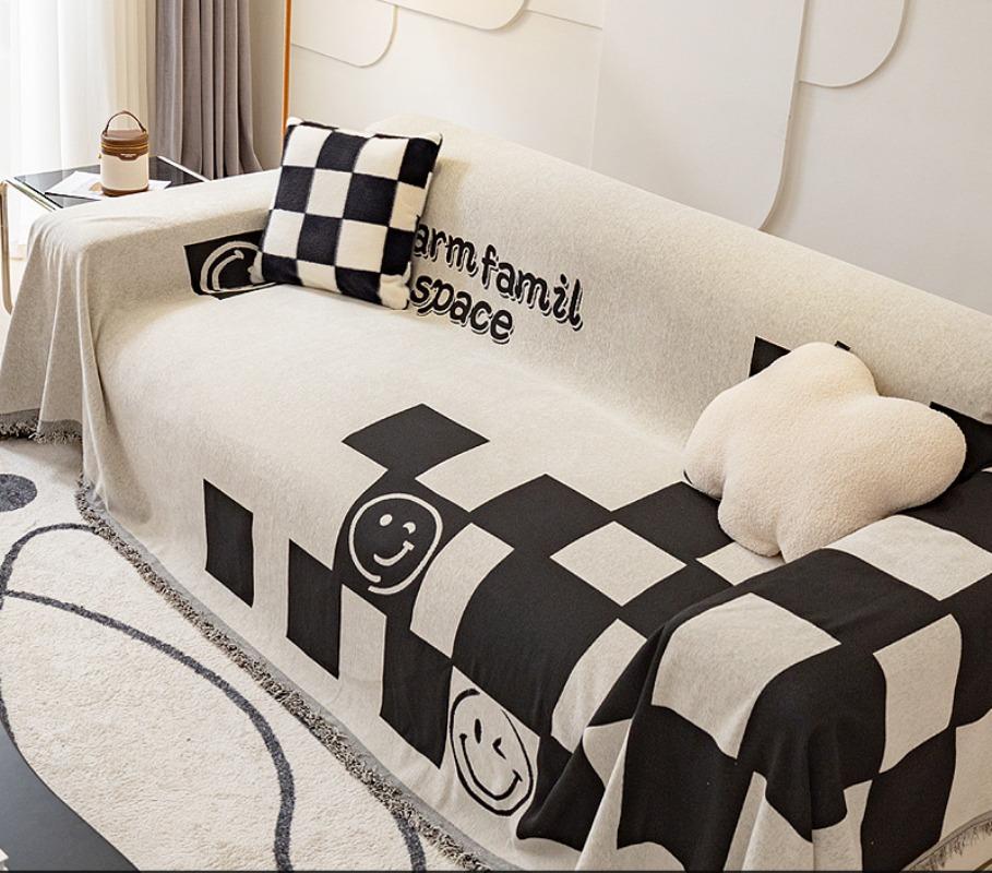 Chenille Sofa Cover Cloth Towel Nordic Geometric Pattern Hair Blanket Sofa Cover Universal Sofa Cushion