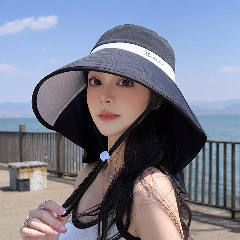 Summer Breathable Shawl Neck Protection Bucket Hat Outdoor Large Brim Sun Protection Hat Mountain Riding UV Protection Sun Hat