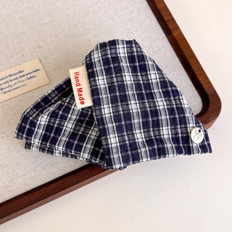 

French Retro Fabric With Grab and Clip Wave Dot Plaid Denim Design Handmade Texture Elegant Braided Hair Shark Clip accessory