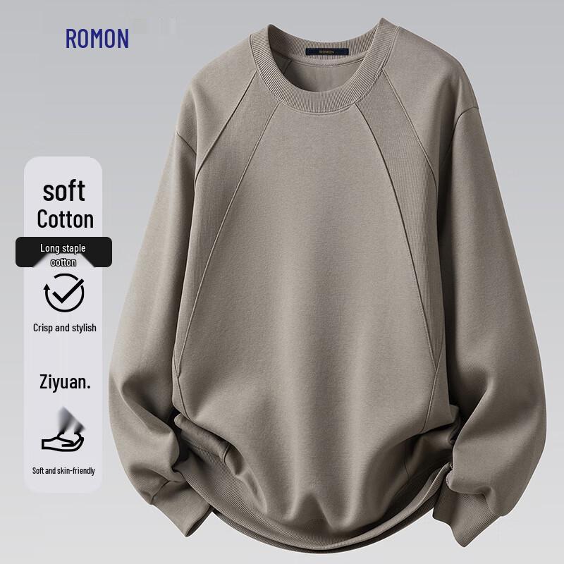 

Romon Men s Solid Round Neck Cotton Blend Long-Sleeve T-Shirt 3XL