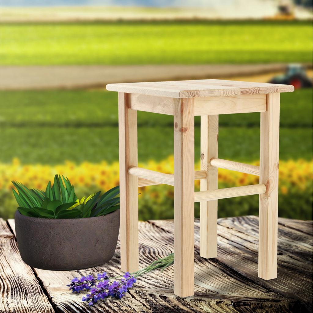 KADAX Taboret Drewniany Kuchenny Stołek Krzesło 43,5cm Solidny Sosnowy