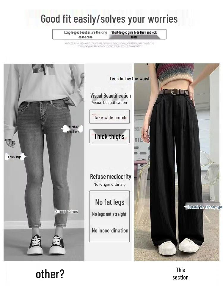 Petite Yamamoto Wide-Leg Pants for Women, High-Waisted Cotton Linen, Drapey Slimming Style, Perfect for Spring/Autumn, Suited for 145cm Height.