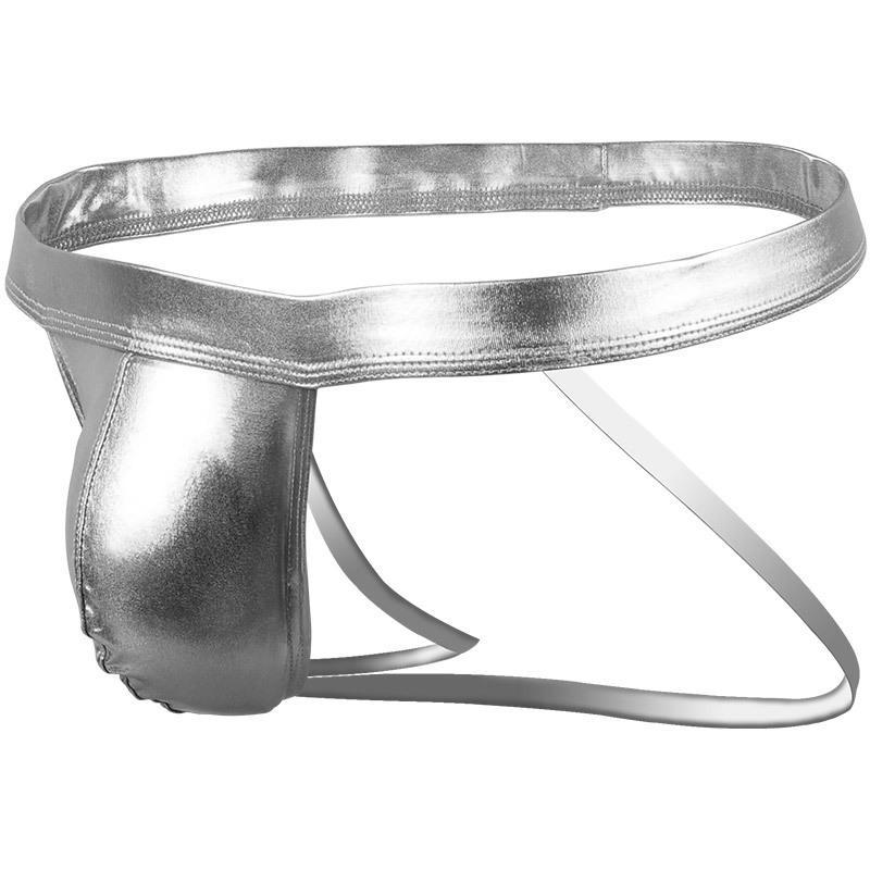 Pinky Senson Men's Double Thong Elastic U-Convex Leather Underwear, Polyester Solid Color Sexy Briefs