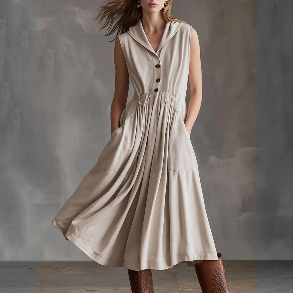 Ladies' Casual Big Collar  Slimming Sleeveless Dress
