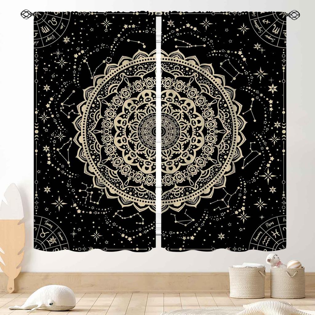 Gradient Mandala Flower Purple Blue Starry Galaxy Blackout Rod Pocket Curtain Boho Mystic Elegant Bedroom Rest Bay Window