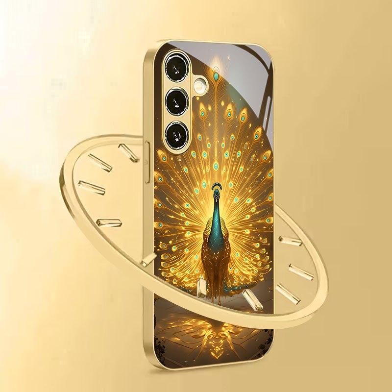 Pfauenfeder-Druck Handyhülle für Galaxy S26 S25 S24 S23 Ultra S22Ultra S20Ultra 56 A72 A73 5G Gehärtetes Glas Schutzhülle