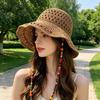 Straw Hand-Woven Wide Brim Straw Fabric Hat High-Density Fisherman Hat with Adjustable