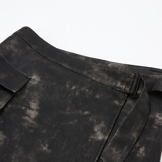 Rap Cargo Pocket Mini Leather Washed Skirt Aq3Ls860