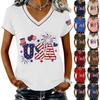 Women V Neck Short Sleeve Pullover T Shirt with USA Letter Print and Pattern Casual Loose Fit Top