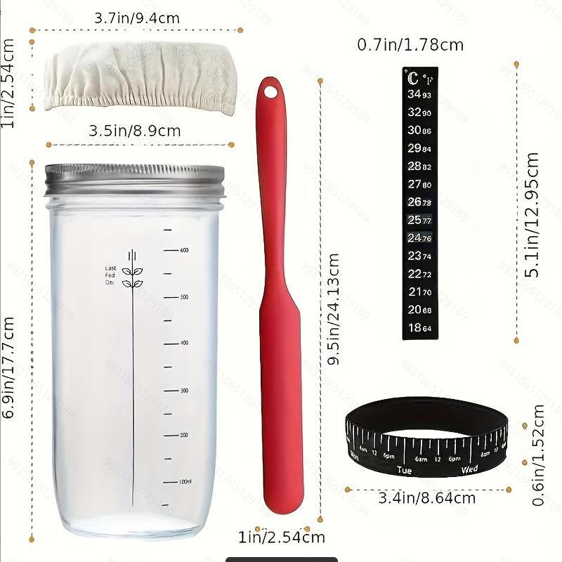 Aoresac 24oz Sourdough Starter Jar Glass Wide Mouth Fermentation Jar with Thermometer and Feeding Band, Sourdough Bread