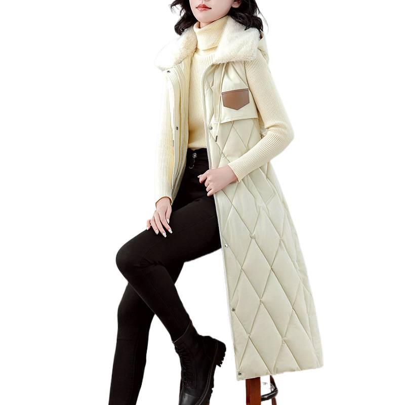 Long down cotton vest, slim and thin in winter, women's sleeveless jacket over the knee waist, cotton vest temperament vest