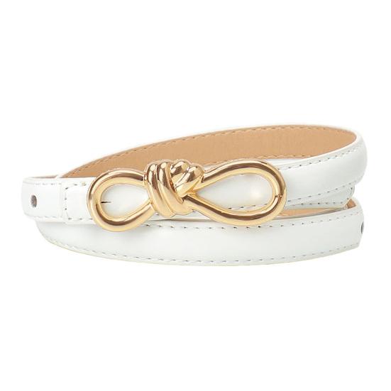 Imitation Leather Dress Belt Snap-On Bow-Shaped Buttons Multi Holes Adjustable Length Thin Waistband