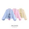 Jnleaog Spring New Arrival Women's Clothing Fashion Style French Fashion 3 Colors Shoelace Bowknot Decoration Casual Long Sleeves Shirt