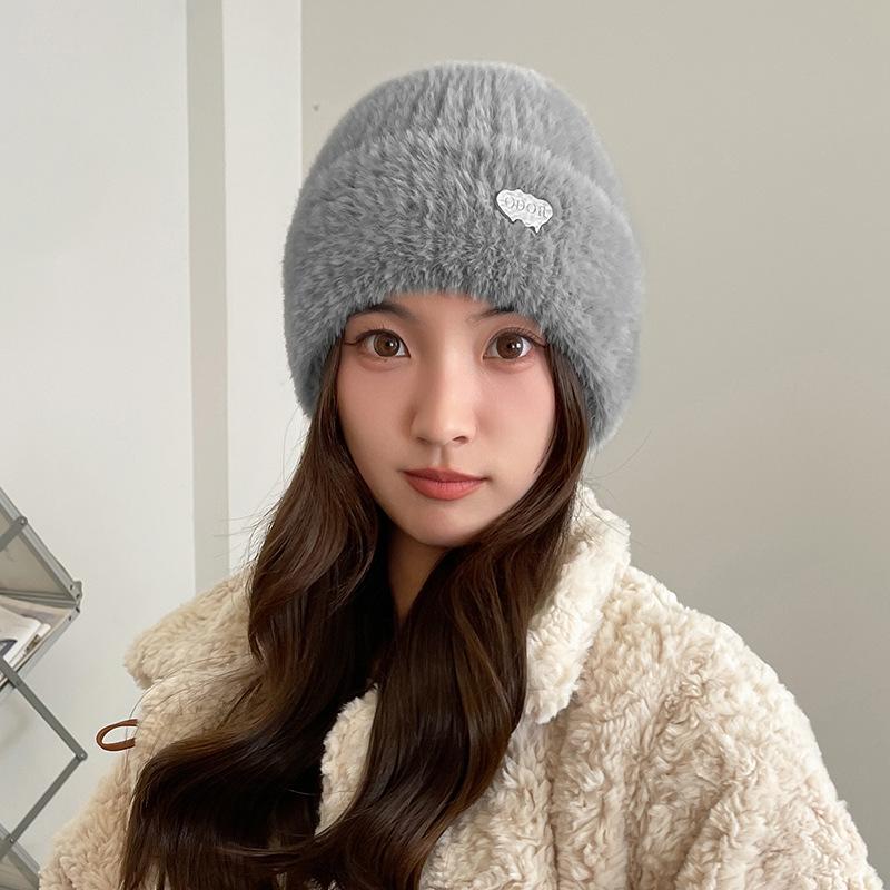 Knitted Wool Hat Children's Autumn and Winter Versatile Face Small Thickened Warm Fluffy Cold Hat Windproof Bag Head Plush Hat