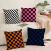 Black White Checkerboard Cushion Cover Breathable Linen Pillow Cover Skin-Friendly Home Decor Pillowcase With Hidden Zipper